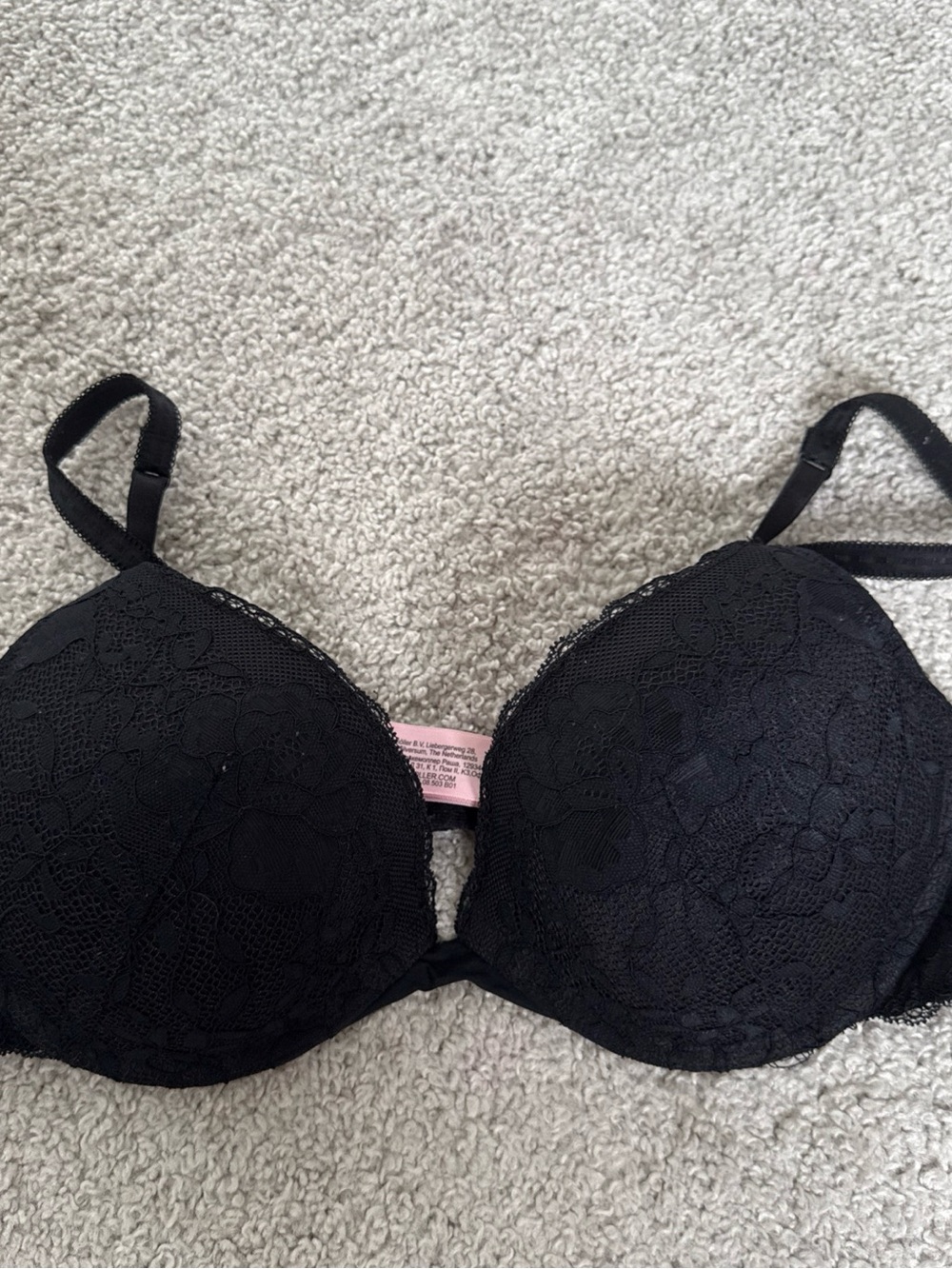 Hunkemoller Black Lace Push-Up Bra Sz 36B